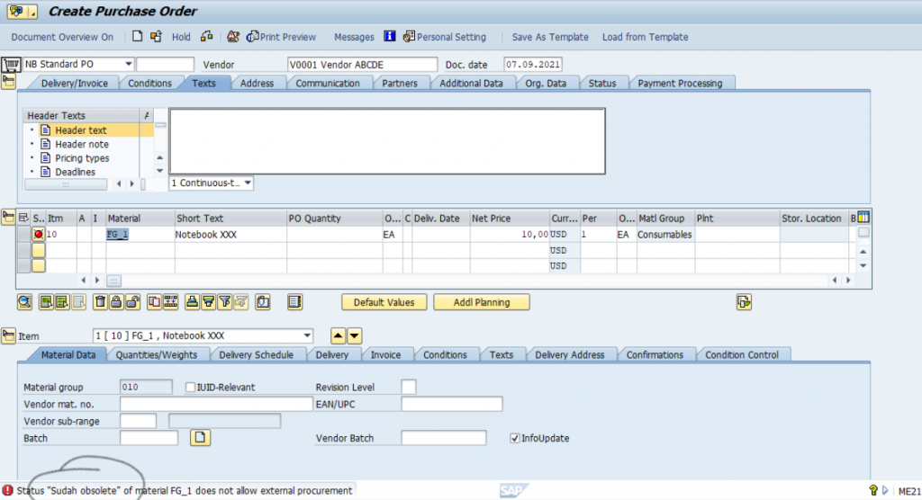 Purchase Order SAP